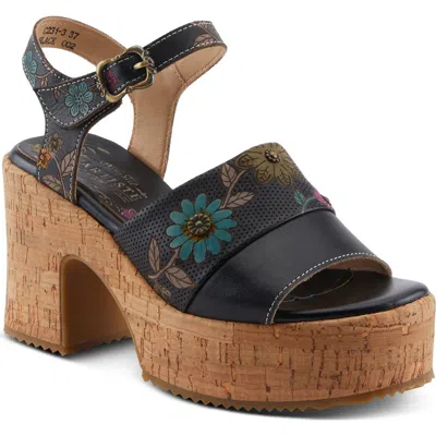 L'artiste By Spring Step Halena Platform Sandal In Black Multi