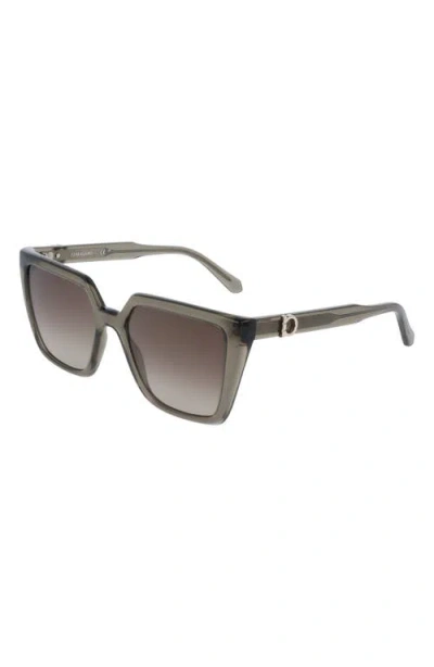 Ferragamo 54mm Modified Rectangular Sunglasses In Transparent Khaki
