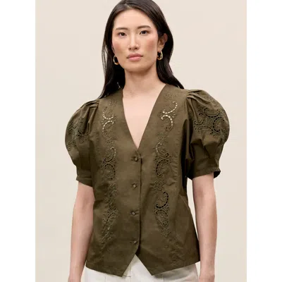 Rebecca Taylor Raquel Twill Shirt In Olive