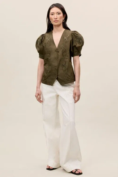 Rebecca Taylor Raquel Twill Shirt In Olive