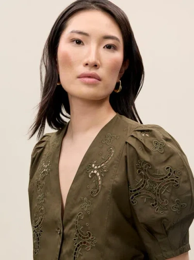Rebecca Taylor Raquel Twill Shirt In Olive