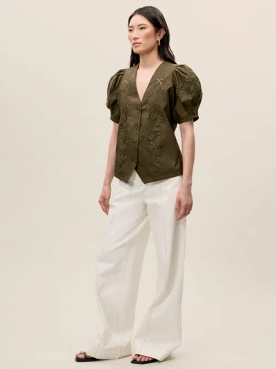Rebecca Taylor Raquel Twill Shirt In Olive