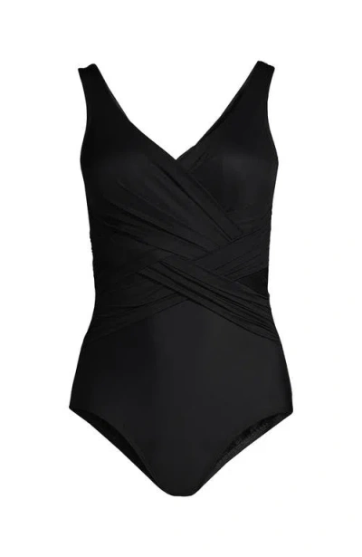 Lands' End Plus Size Dd-cup Slender Tummy Control Chlorine Resistant Wrap One Piece Swimsuit In Black