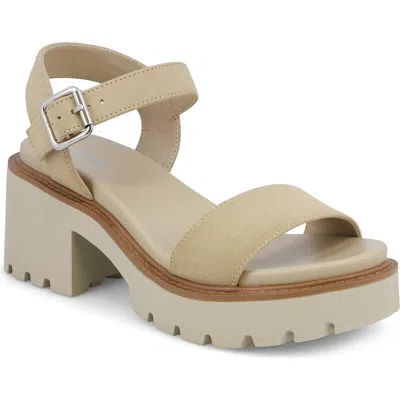 Mia Savy Sandals Women'ssand Leather Ankle Strap Lug Sole Block Heel Gal690 In Sand
