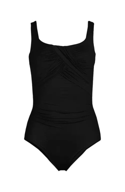 Lands' End Plus Size Dd-cup Slender Grecian Tummy Control Chlorine Resistant One Piece Swimsuit In Black