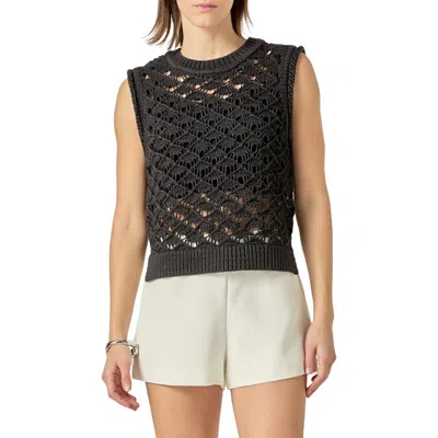 English Factory Open Knit Sleeveless Sweater In Black