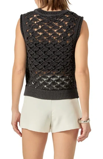 English Factory Open Knit Sleeveless Sweater In Black