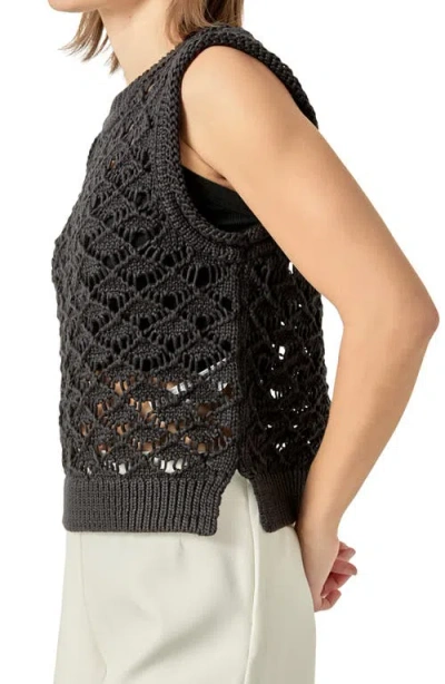 English Factory Open Knit Sleeveless Sweater In Black