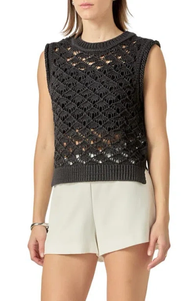 English Factory Open Knit Sleeveless Sweater In Black