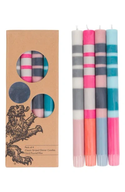 British Colour Standard Assorted 4-pack Stripe Dinner Candles In Multi-coloured