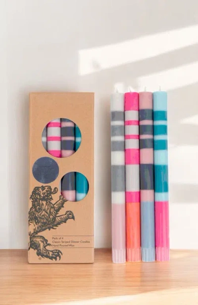 British Colour Standard Assorted 4-pack Stripe Dinner Candles In Multi-coloured