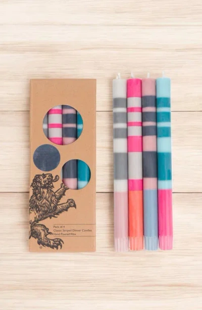 British Colour Standard Assorted 4-pack Stripe Dinner Candles In Multi-coloured