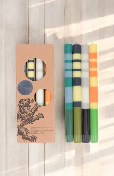 British Colour Standard Assorted 4-pack Stripe Dinner Candles In Multi-coloured