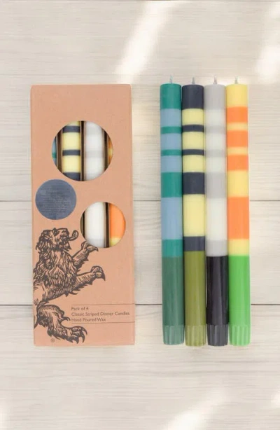 British Colour Standard Assorted 4-pack Stripe Dinner Candles In Multi-coloured