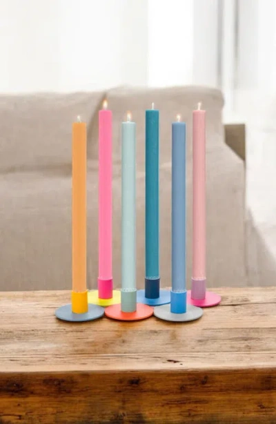British Colour Standard Set Of 6 Small Two-tone Candleholders In Pink Multi-coloured