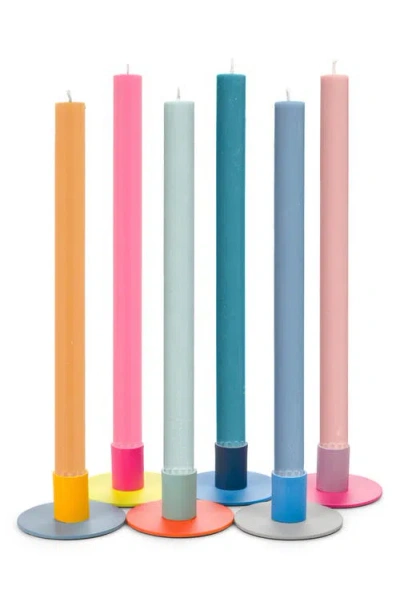 British Colour Standard Set Of 6 Small Two-tone Candleholders In Pink Multi-coloured