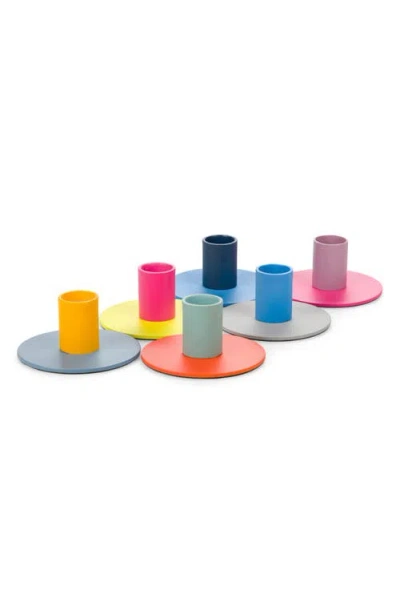 British Colour Standard Set Of 6 Small Two-tone Candleholders In Pink Multi-coloured