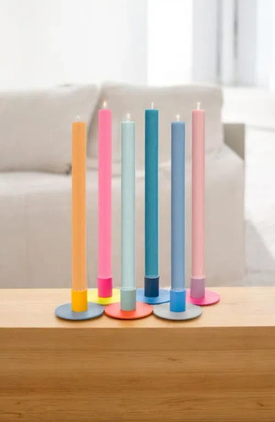 British Colour Standard Set Of 6 Small Two-tone Candleholders In Pink Multi-coloured