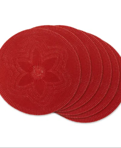Design Imports Floral Woven Round Placemat, Set Of 6 In Vintage Red