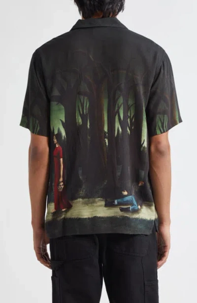 Endless Joy In The Pines Border Silk Twill Button-up Shirt In Black Multi