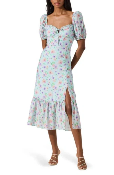 Astr The Label Floral Eyelash Lace Detail Midi Dress In Blue Purple Floral