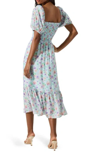 Astr The Label Floral Eyelash Lace Detail Midi Dress In Blue Purple Floral