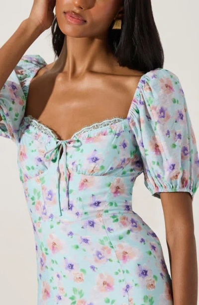 Astr The Label Floral Eyelash Lace Detail Midi Dress In Blue Purple Floral