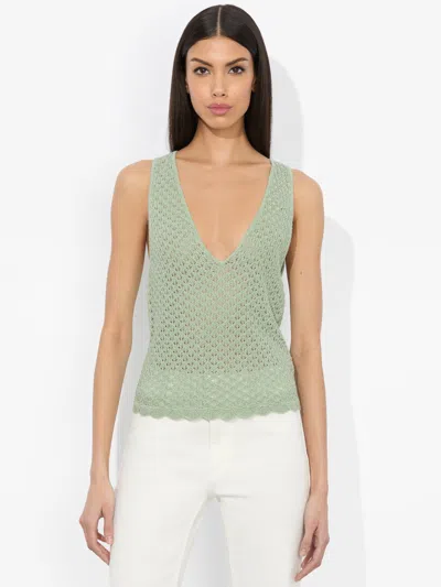 Alice And Olivia Annalise Linen-blend Tank In Sage