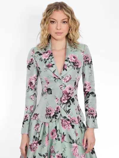 Alice And Olivia Floral-print Tailored Blazer In Sage Multi