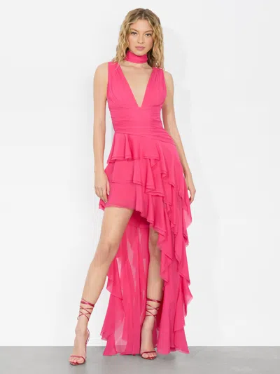 Alice And Olivia Alice + Olivia Holly Ruffle Asymmetric High-low Dress In Raspberry