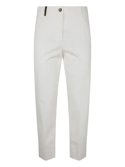 Peserico Light Cotton Satin Stretch Trousers In White
