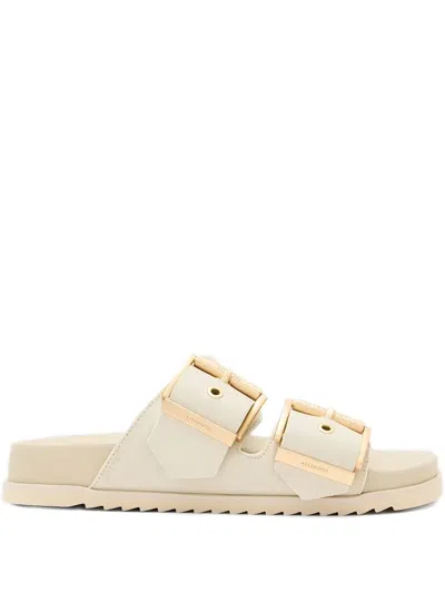 Allsaints Sian Leather Buckle Sandals In Chalk White