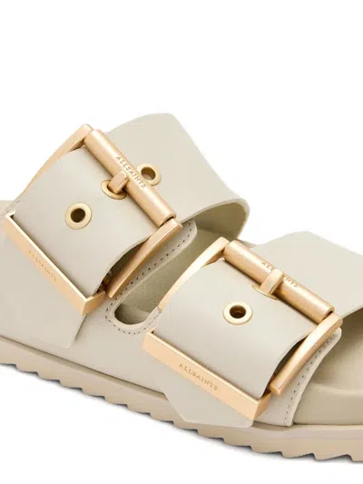 Allsaints Sian Leather Buckle Sandals In Chalk White