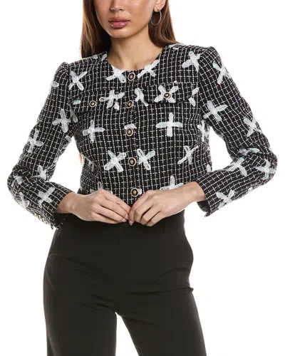 Walter Baker Davis Floral Tweed Crop Jacket In Black