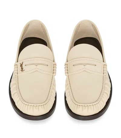 Saint Laurent Le Loafer Gathered Glossed-leather Loafers In Nude