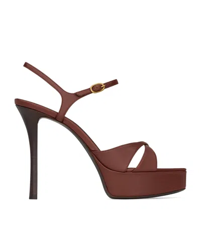 Saint Laurent Debbie Platform Sandals In Smooth Leather In Brown