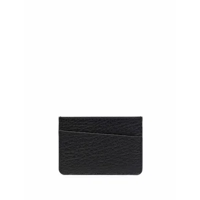 Maison Margiela Asymmetric Black Leather Card Holder With Grained Texture