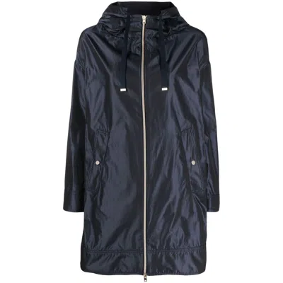 Herno Navy Blue Parka With Iridescent Effect And Slouchy Drawstring Hood