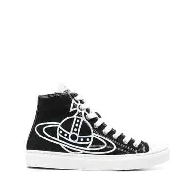 Vivienne Westwood Black Plimsoll High Top Canvas Sneakers In White