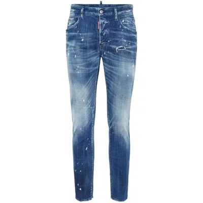 Dsquared2 Slim Fit Distressed Denim Jeans With Five-pocket Design In Blue