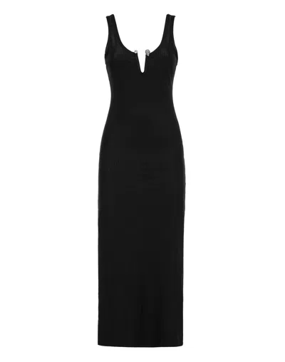 Philipp Plein Metallic Skull Detail Ribbed Midi Dress In Black