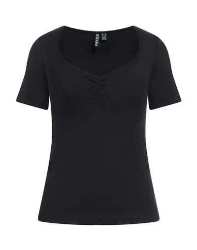 Pieces Woman T-shirt Black Size M Cotton, Elastane In Black
