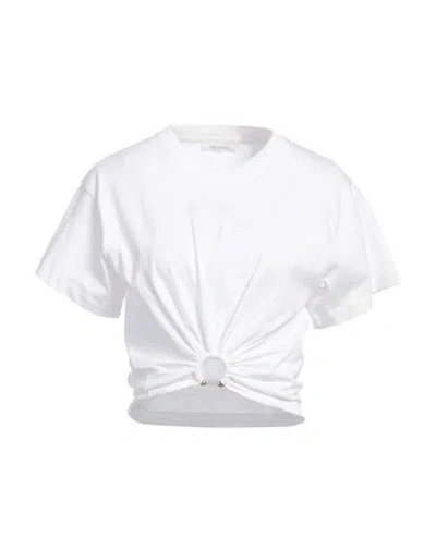 Rabanne White Crewneck Top With Short Sleeves And Ruched Cut-out On The Front In White