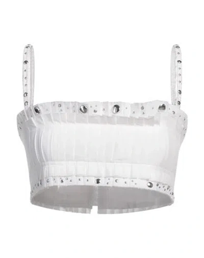 Rabanne White Pleated Crop Top With Studs In White