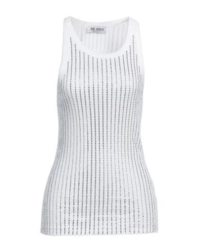 Attico Ribbed Jersey Tank Top With Rhinestones In White
