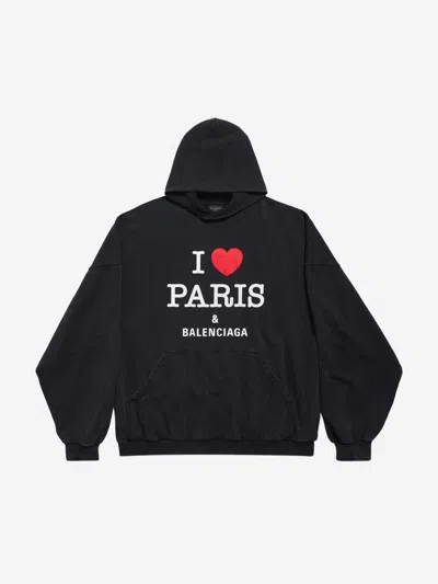 Balenciaga Large Fit Graphic Hoodie In Black