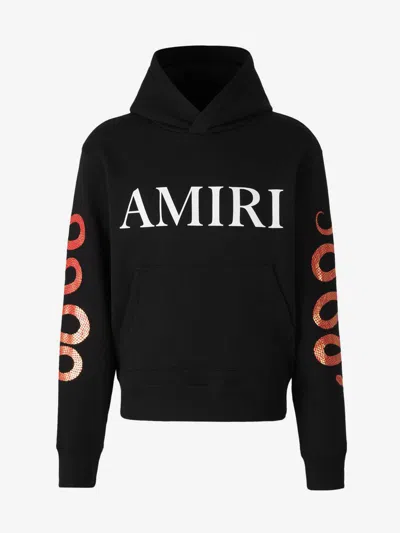 Amiri Black Hoodie With Maxi Logo Lettering On The Front And Snake Print On The Sleeves In Cotton Man In Black