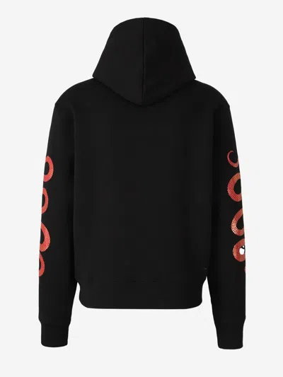 Amiri Black Hoodie With Maxi Logo Lettering On The Front And Snake Print On The Sleeves In Cotton Man In Black