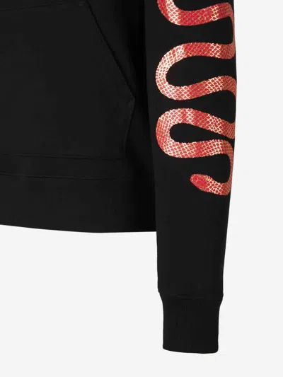 Amiri Black Hoodie With Maxi Logo Lettering On The Front And Snake Print On The Sleeves In Cotton Man In Black