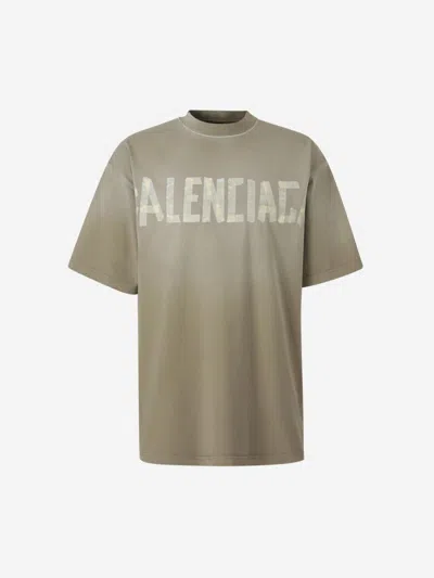 Balenciaga Crew Neck Distressed Neckline Graphic Print In Military Green